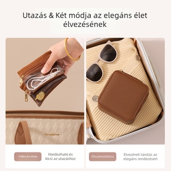 PU anyagú ékszertartó doboz, flip fedél, Lychee minta, kemény kivitel, modern minimalista stílus