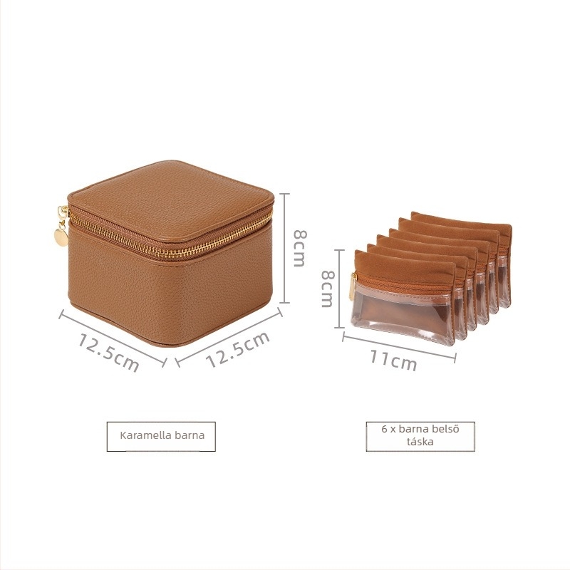 PU anyagú ékszertartó doboz, flip fedél, Lychee minta, kemény kivitel, modern minimalista stílus