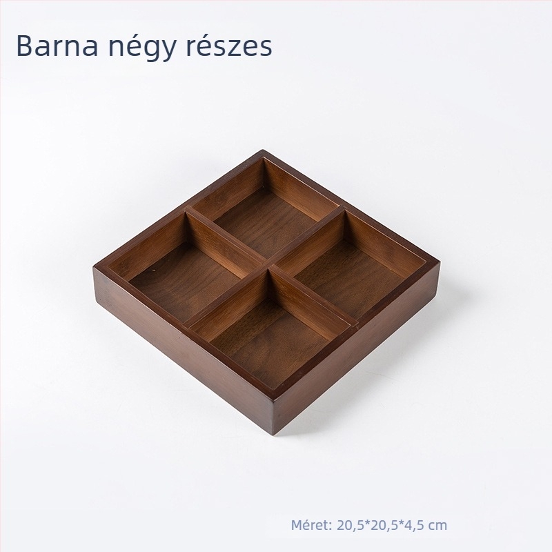 Bambuszfa teás tálca kilenc rekesszel, gyümölcs- és nassolnivaló tál, retro luxus stílus
