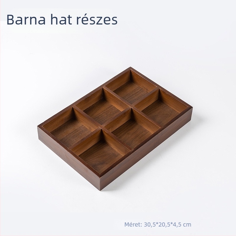 Bambuszfa teás tálca kilenc rekesszel, gyümölcs- és nassolnivaló tál, retro luxus stílus
