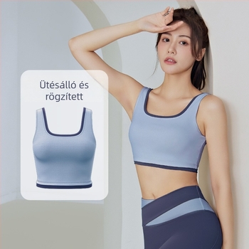 Magas támogató futó- és edzés sportmelltartó, 3/4 kosár, fix dupla vállpánt, poliészter-spandex keverék (82,5% poliészter, 17,5% spandex).