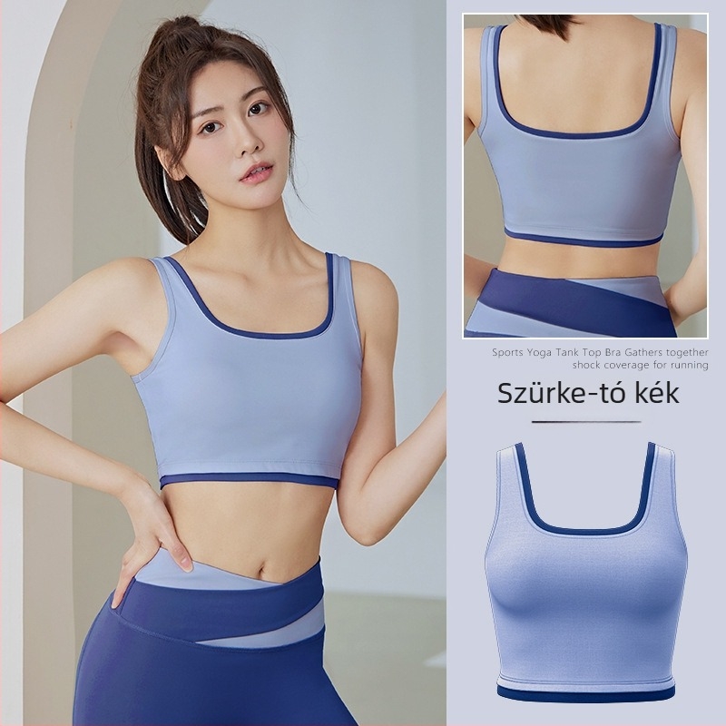 Magas támogató futó- és edzés sportmelltartó, 3/4 kosár, fix dupla vállpánt, poliészter-spandex keverék (82,5% poliészter, 17,5% spandex).