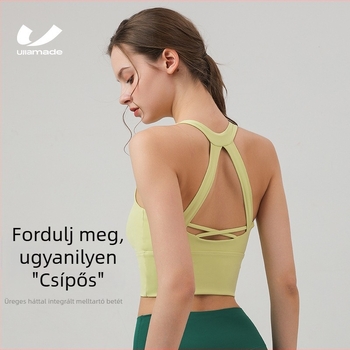 Női sportmelltartó egyrészes felsővel, fix vállpántokkal, magas tartás futáshoz és jógához; kosár típus 3/4, vékony formázott kosár, fő anyag Nylon 75% + Spandex 25%
