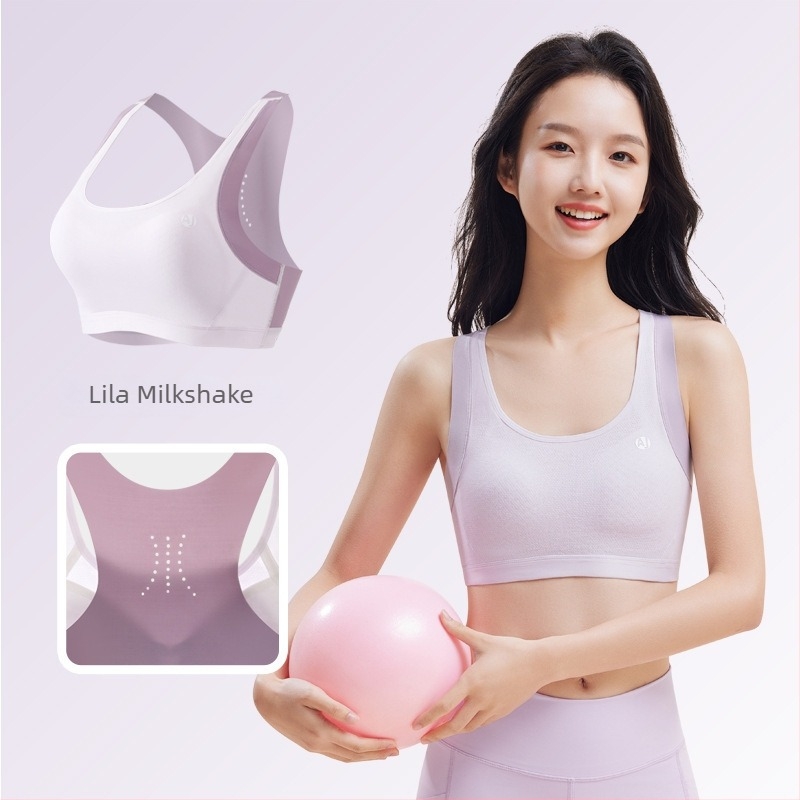 12–15 éveseknek szóló sportmelltartó mellény-stílusban: nylon anyag, 100% pamut bélés, teljes kosár, vékony formázott kosár, fix dupla vállpántok, lélegző és kényelmes.