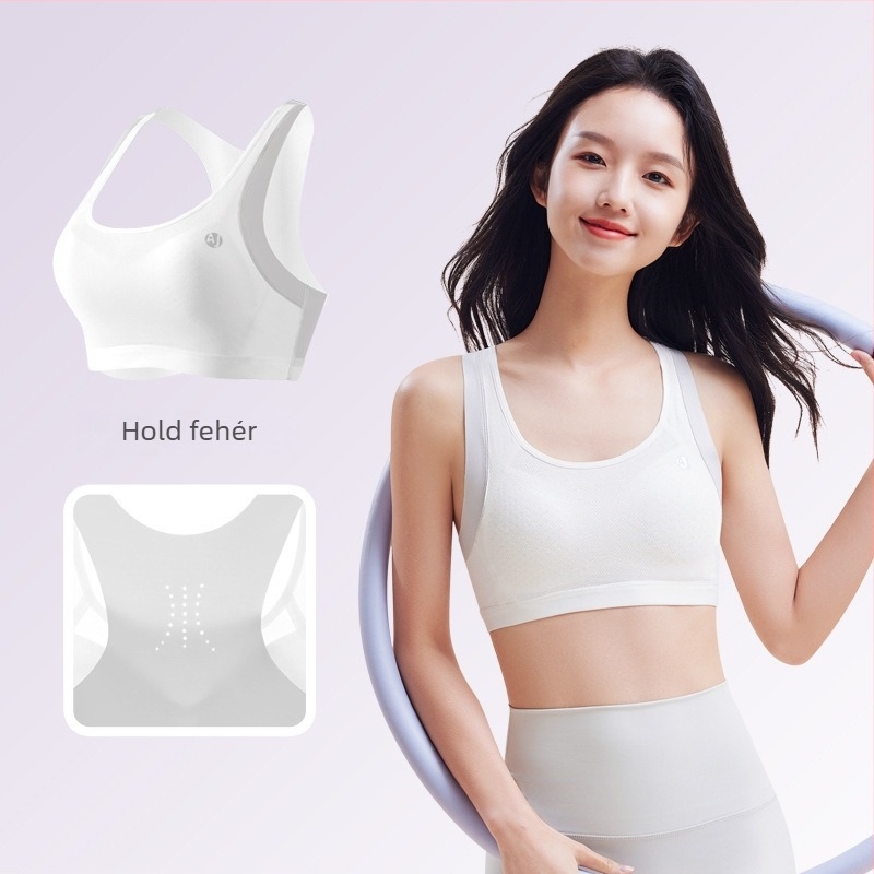 12–15 éveseknek szóló sportmelltartó mellény-stílusban: nylon anyag, 100% pamut bélés, teljes kosár, vékony formázott kosár, fix dupla vállpántok, lélegző és kényelmes.