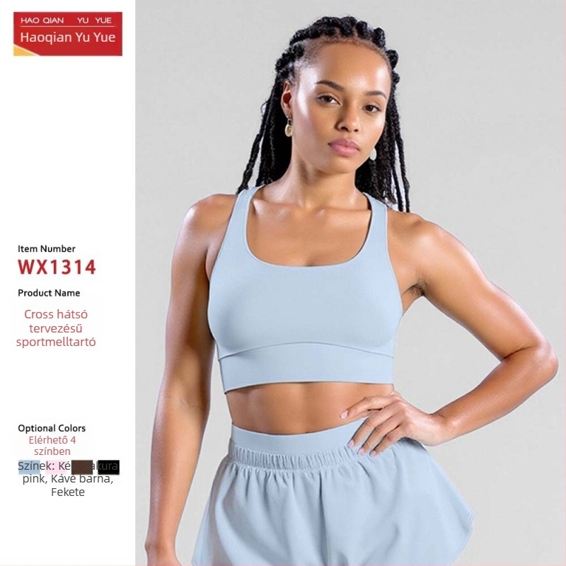 Női keresztes hátú gyorsan száradó fitnesz-top (Fő anyag: Nylon 85%; Bélés: Spandex 15%; Kosár: teljes; Forma: közepes)