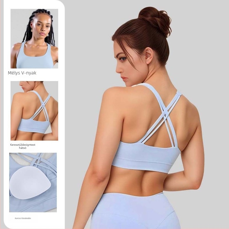 Női keresztes hátú gyorsan száradó fitnesz-top (Fő anyag: Nylon 85%; Bélés: Spandex 15%; Kosár: teljes; Forma: közepes)
