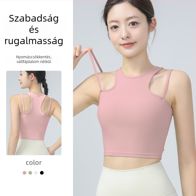 Magas hatású sportmelltartó ütéscsillapítással, dupla vállpántokkal, teljes kosár közepes formával; fő anyag 80% nylon, bélés 20% elasztán