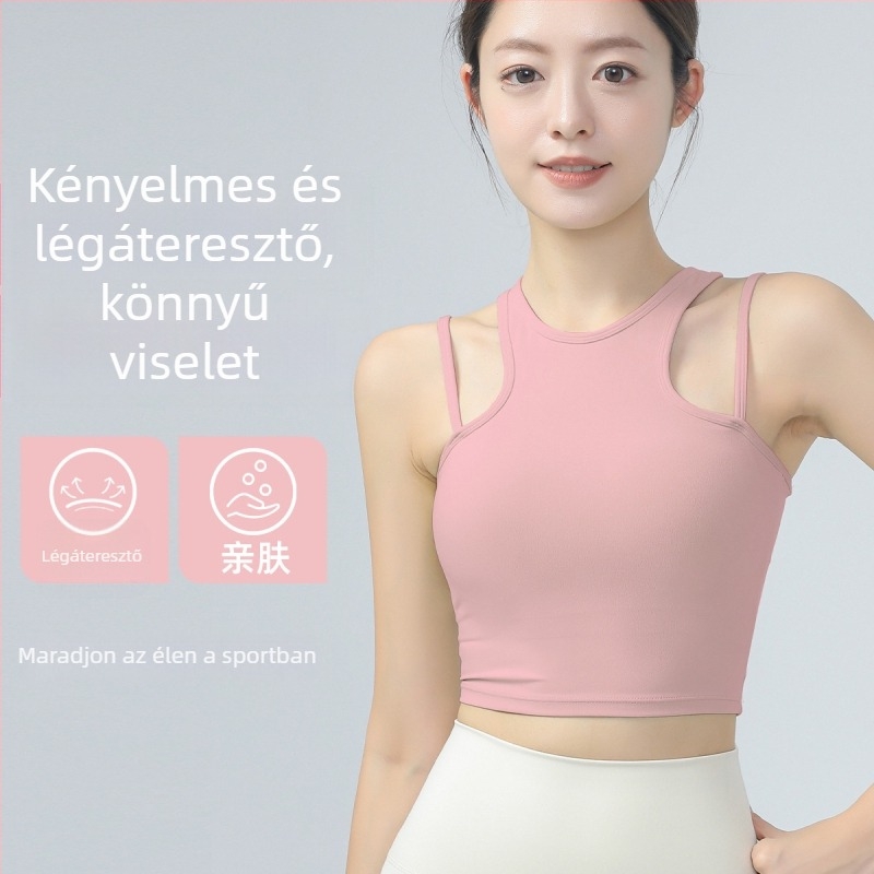 Magas hatású sportmelltartó ütéscsillapítással, dupla vállpántokkal, teljes kosár közepes formával; fő anyag 80% nylon, bélés 20% elasztán