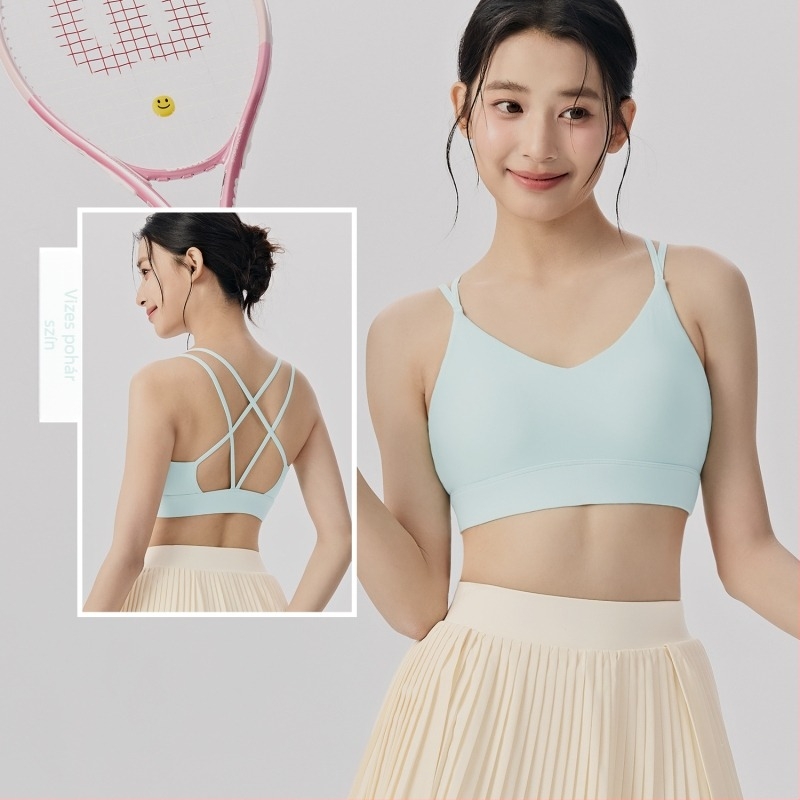 Cross-back női sportmelltartó, teljes kosár, közepes formájú kosár, drót nélküli, Nylon 78% / Spandex 22% anyag, beépített melltartó párna