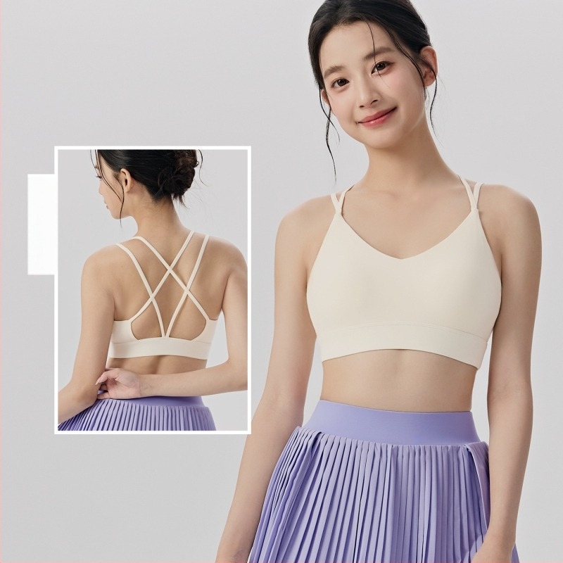 Cross-back női sportmelltartó, teljes kosár, közepes formájú kosár, drót nélküli, Nylon 78% / Spandex 22% anyag, beépített melltartó párna