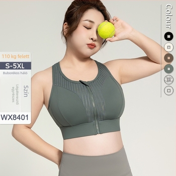 Elöl cipzáros, ütésálló Bubble Mesh sportmelltartó, lélegző hátsó, teljes kosár