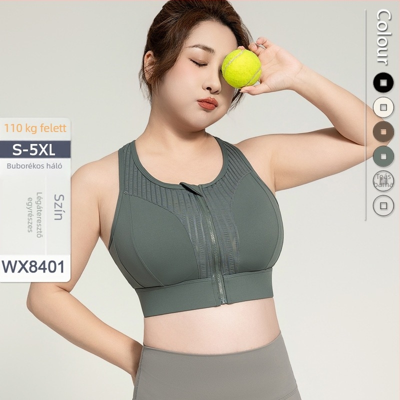 Elöl cipzáros, ütésálló Bubble Mesh sportmelltartó, lélegző hátsó, teljes kosár