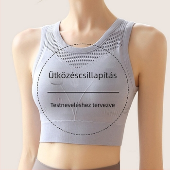 Egydarabos sportmelltartó rögzített kosarakkal, magas támasz, vezeték nélküli hátsó rész futáshoz és edzéshez (teljes kosár; vékony formázott kosár; rögzített dupla vállpántok; 70–80% nejlon; pamut kosár)