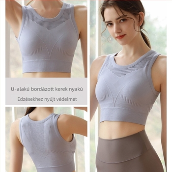 Egydarabos sportmelltartó rögzített kosarakkal, magas támasz, vezeték nélküli hátsó rész futáshoz és edzéshez (teljes kosár; vékony formázott kosár; rögzített dupla vállpántok; 70–80% nejlon; pamut kosár)