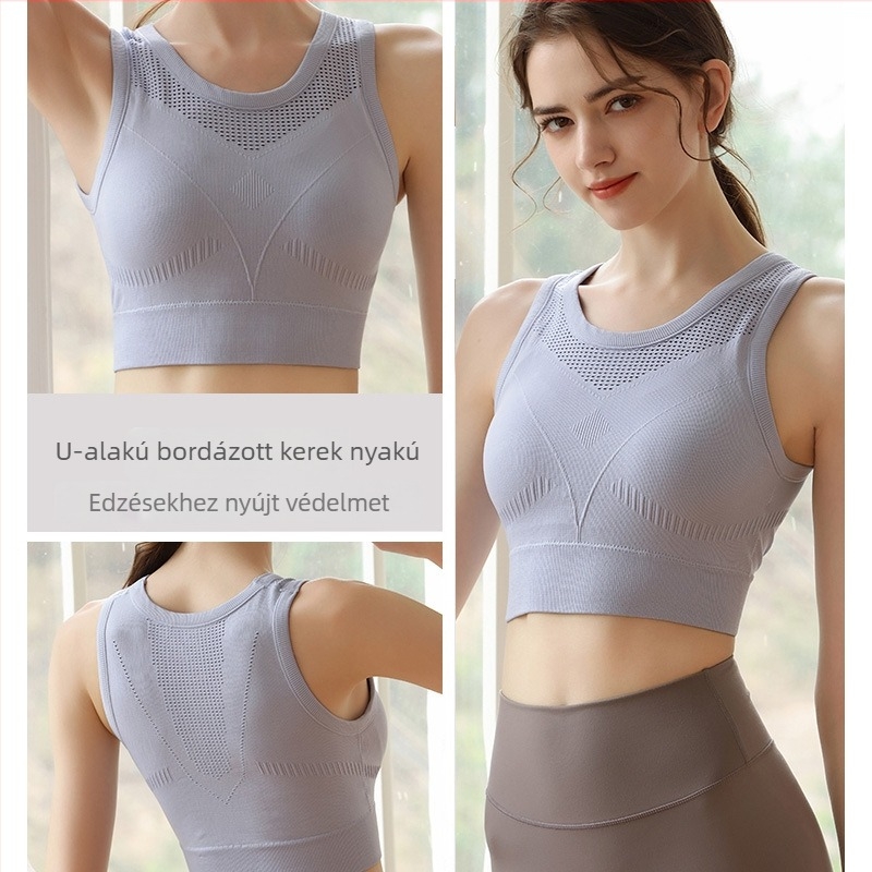 Egydarabos sportmelltartó rögzített kosarakkal, magas támasz, vezeték nélküli hátsó rész futáshoz és edzéshez (teljes kosár; vékony formázott kosár; rögzített dupla vállpántok; 70–80% nejlon; pamut kosár)