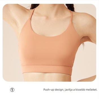 Sportmelltartó jóga- és edzéshez, fix nyakpánttal, egyrészes dizájn, kosár 3/4, fő anyag 78% nylon, bélés 22% spandex