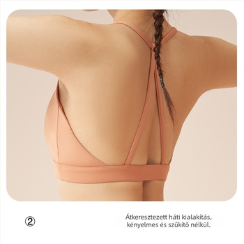 Sportmelltartó jóga- és edzéshez, fix nyakpánttal, egyrészes dizájn, kosár 3/4, fő anyag 78% nylon, bélés 22% spandex
