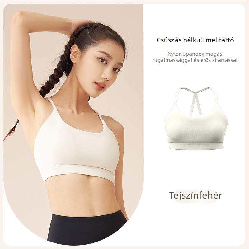 Sportmelltartó jóga- és edzéshez, fix nyakpánttal, egyrészes dizájn, kosár 3/4, fő anyag 78% nylon, bélés 22% spandex