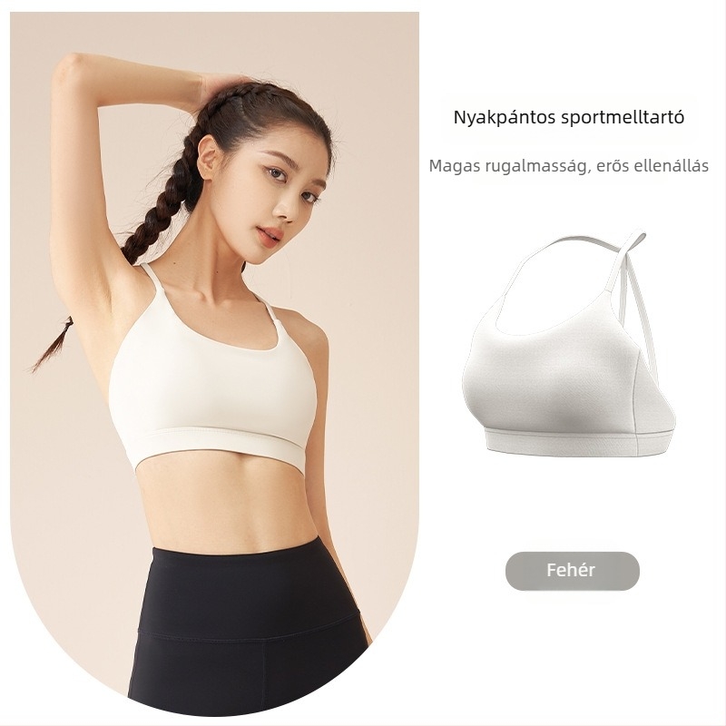 Sportmelltartó jóga- és edzéshez, fix nyakpánttal, egyrészes dizájn, kosár 3/4, fő anyag 78% nylon, bélés 22% spandex