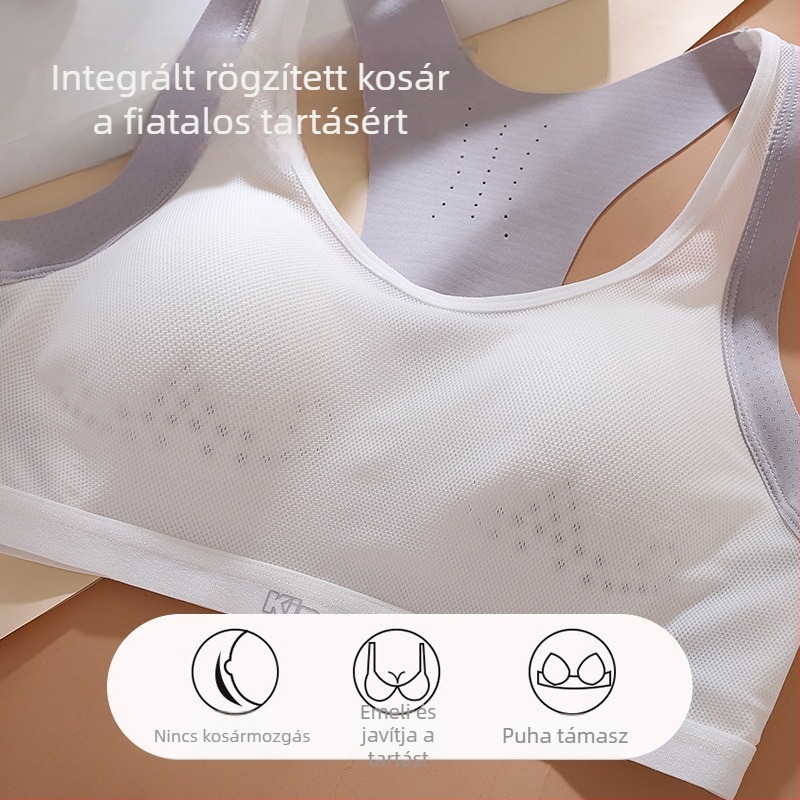 Légáteresztő, varrás nélküli sportmelltartó 12–16 éves lányoknak, mellény-stílus, dupla vállpántok