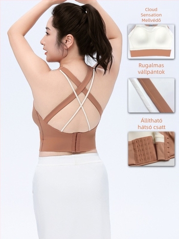 Légáteresztő hosszú sportmellény mellbetétekkel, anyaga nylon, fő anyag 75% nylon, vékony formázott kosár, rögzített dupla vállpántok, hátul négy sor csatokkal