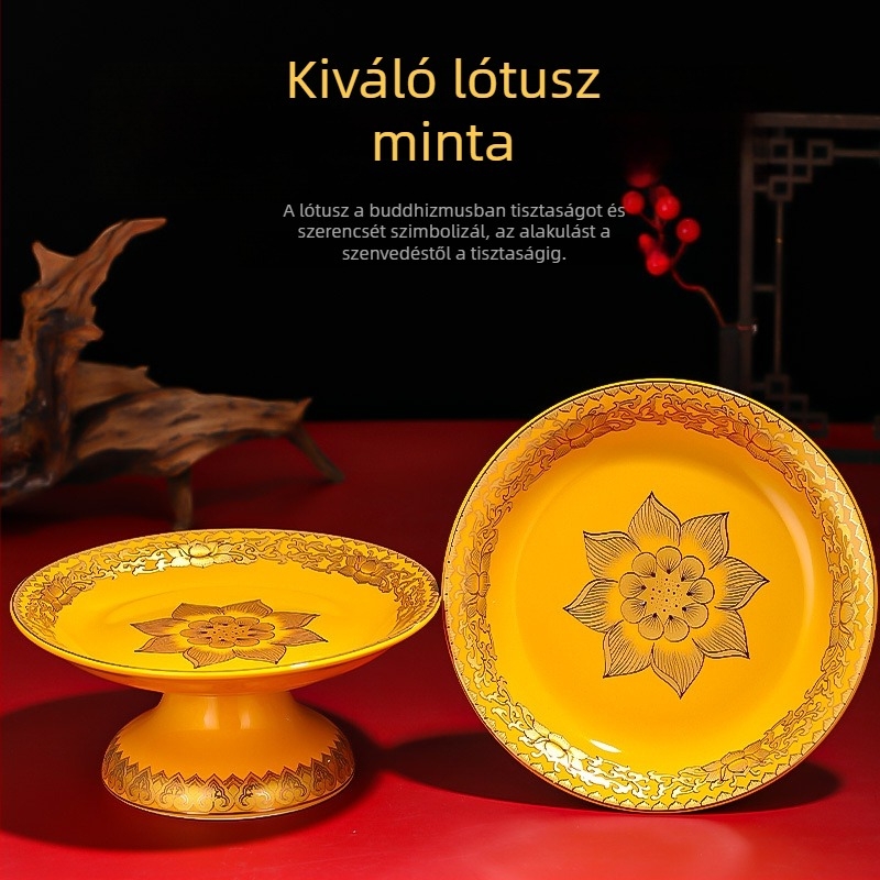 Kerámiagyümölcs kínáló tál – Purple Lotus márkájú, Vagyon Istene és Buddha tiszteletére