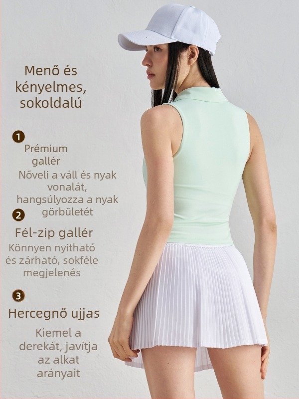 Polo teniszes mellény álló gallérral – ujjatlan, karcsú fazon, légáteresztő anyag, 82% nylon, 18% spandex, NULS Youth Ice Mint anyag, fiatal nőknek