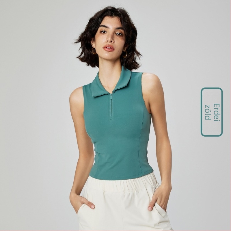 Polo teniszes mellény álló gallérral – ujjatlan, karcsú fazon, légáteresztő anyag, 82% nylon, 18% spandex, NULS Youth Ice Mint anyag, fiatal nőknek