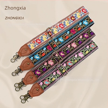 Vállpánt táskákhoz | Etnikus hímzett virágos mintázat, retro stílus, poliészter, szélesebb cserélhető vállpánt