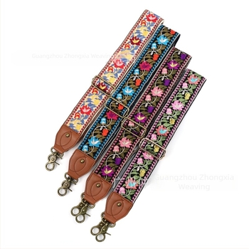 Vállpánt táskákhoz | Etnikus hímzett virágos mintázat, retro stílus, poliészter, szélesebb cserélhető vállpánt