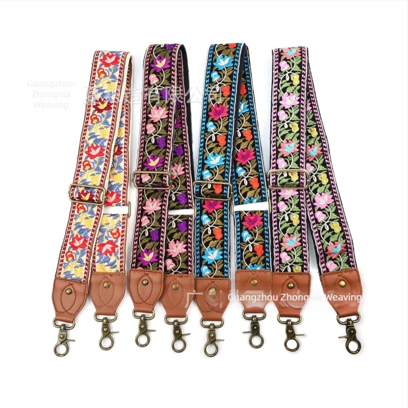 Vállpánt táskákhoz | Etnikus hímzett virágos mintázat, retro stílus, poliészter, szélesebb cserélhető vállpánt