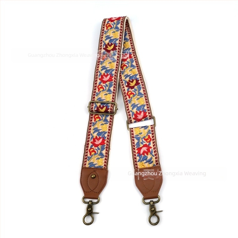 Vállpánt táskákhoz | Etnikus hímzett virágos mintázat, retro stílus, poliészter, szélesebb cserélhető vállpánt