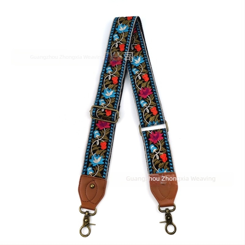 Vállpánt táskákhoz | Etnikus hímzett virágos mintázat, retro stílus, poliészter, szélesebb cserélhető vállpánt