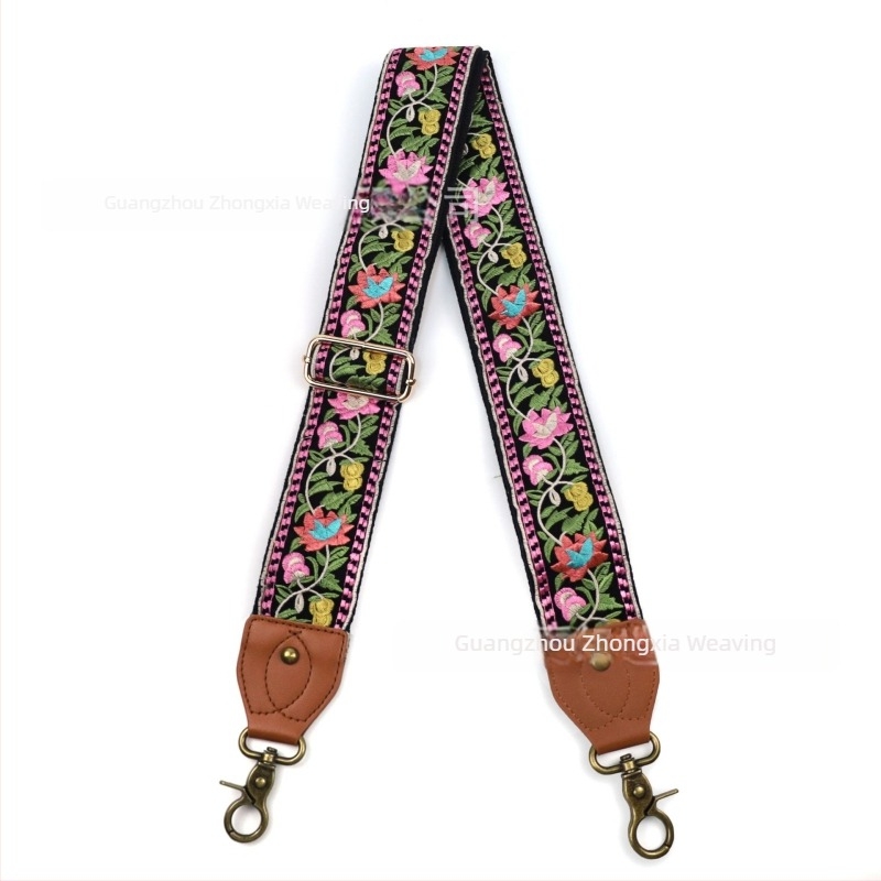 Vállpánt táskákhoz | Etnikus hímzett virágos mintázat, retro stílus, poliészter, szélesebb cserélhető vállpánt