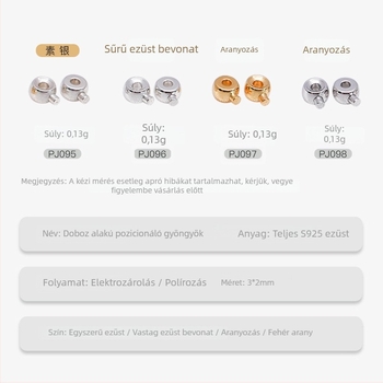 S925 ezüst pozícionáló gyöngy hengeres formában, befejező gyöngy és zsinórzár – DIY ékszer kiegészítő