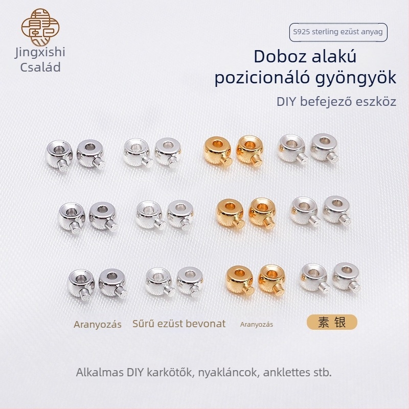 S925 ezüst pozícionáló gyöngy hengeres formában, befejező gyöngy és zsinórzár – DIY ékszer kiegészítő