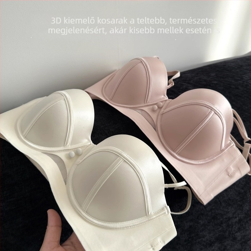 Gyöngyházfényű szatén félkosaras push-up melltartó oldalsó zárással