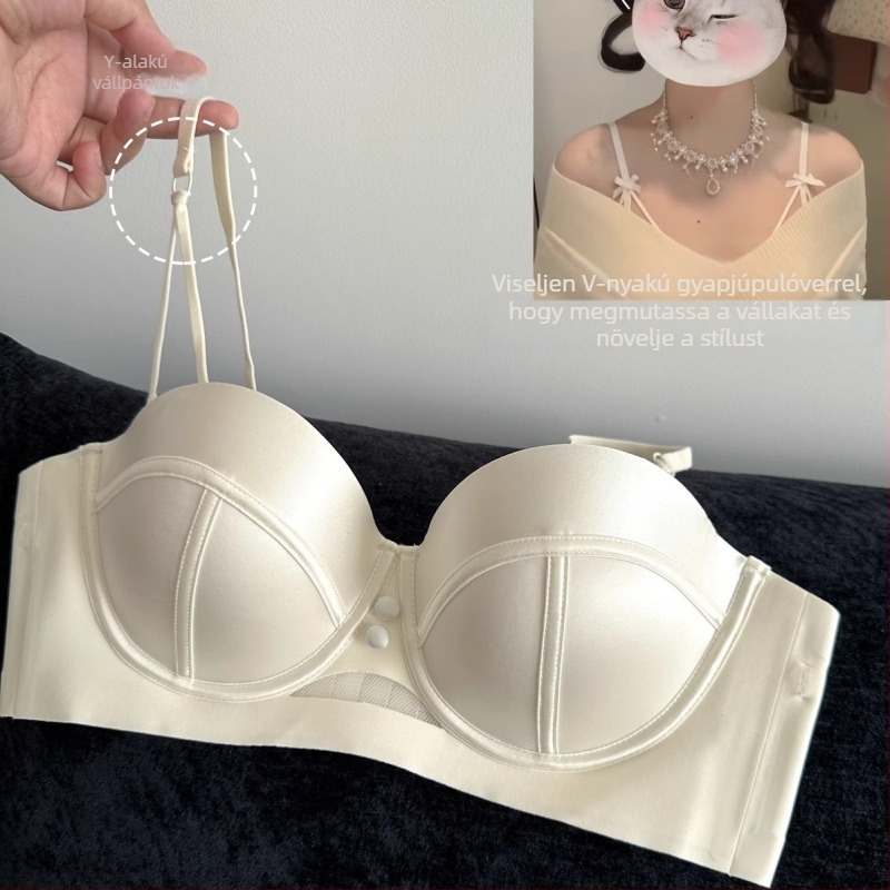 Gyöngyházfényű szatén félkosaras push-up melltartó oldalsó zárással