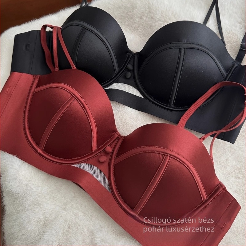 Gyöngyházfényű szatén félkosaras push-up melltartó oldalsó zárással