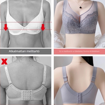 Teljes kosárú csipkés melltartó vékony formázott kosarakkal, rögzített dupla vállpántokkal, hátul négy sor kapoccsal, 70–80% poliészter és pamut bélés