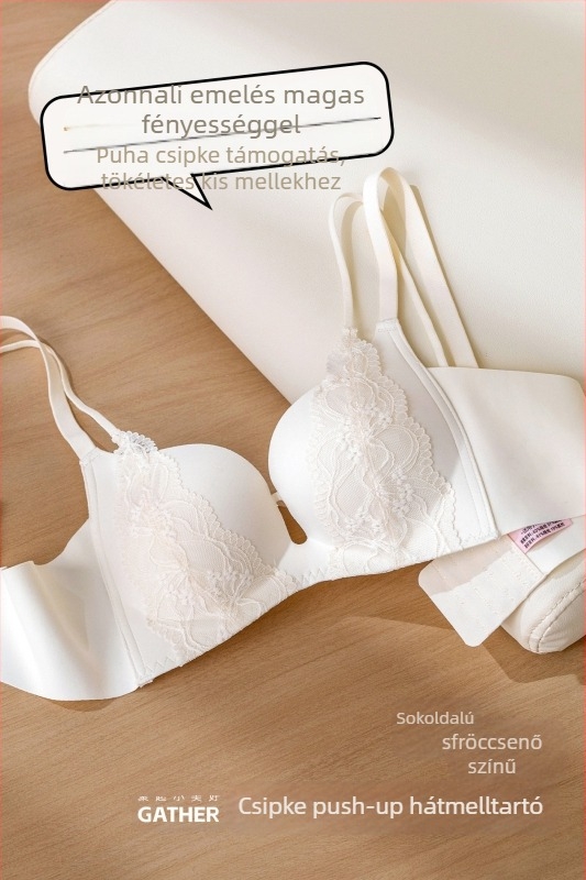 Push-up csipkés melltartó, drót nélküli, 3/4-es kosár, nylon anyag, hátul három sor kapocs