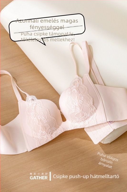 Push-up csipkés melltartó, drót nélküli, 3/4-es kosár, nylon anyag, hátul három sor kapocs