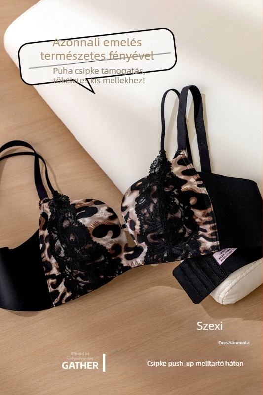 Push-up csipkés melltartó, drót nélküli, 3/4-es kosár, nylon anyag, hátul három sor kapocs