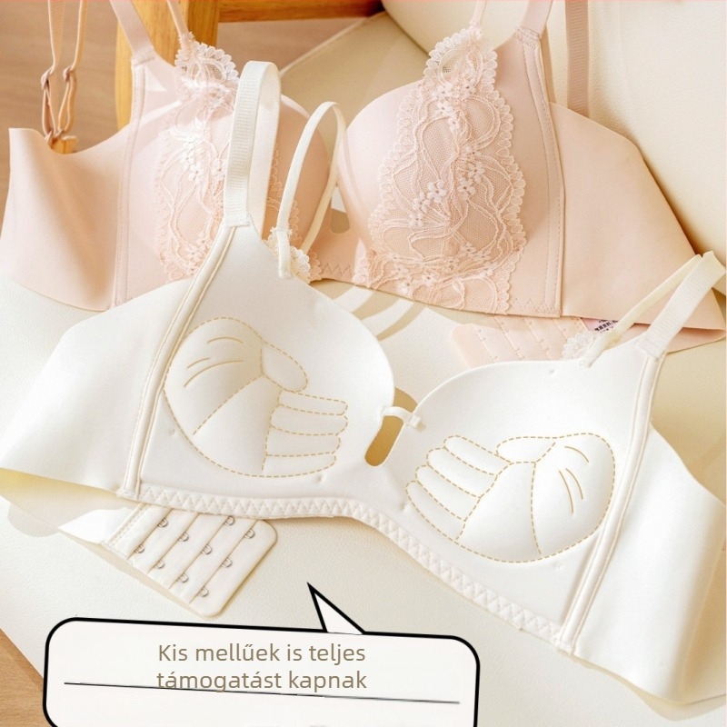 Push-up csipkés melltartó, drót nélküli, 3/4-es kosár, nylon anyag, hátul három sor kapocs