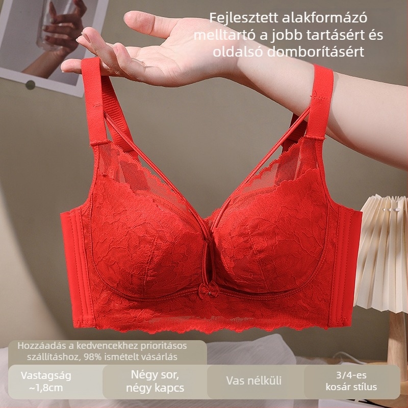 Csipkés, vezeték nélküli push-up melltartó állítható pántokkal, 3/4 kosár