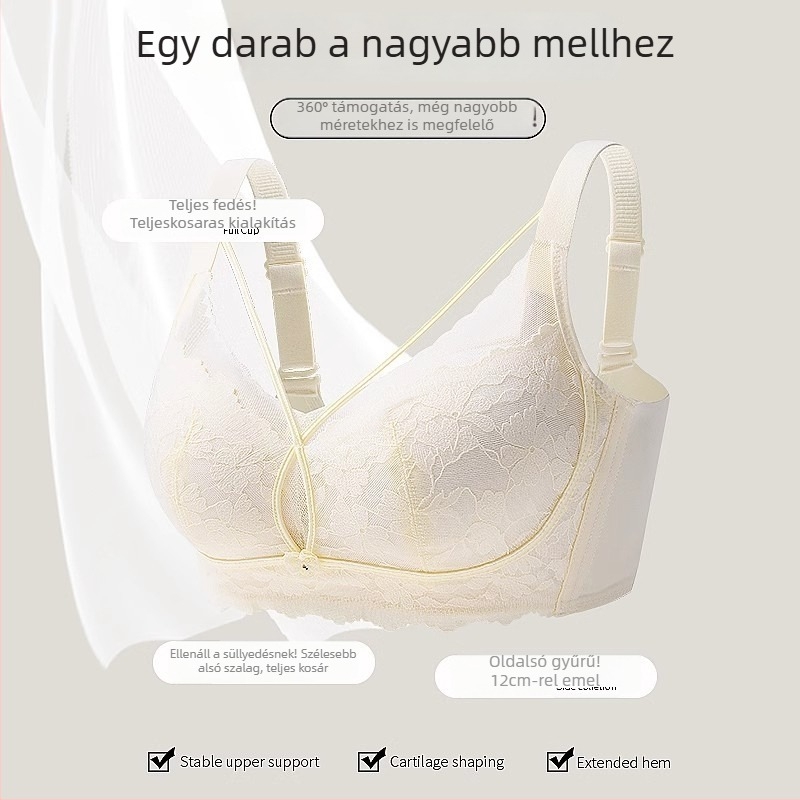 Csipkés, vezeték nélküli push-up melltartó állítható pántokkal, 3/4 kosár