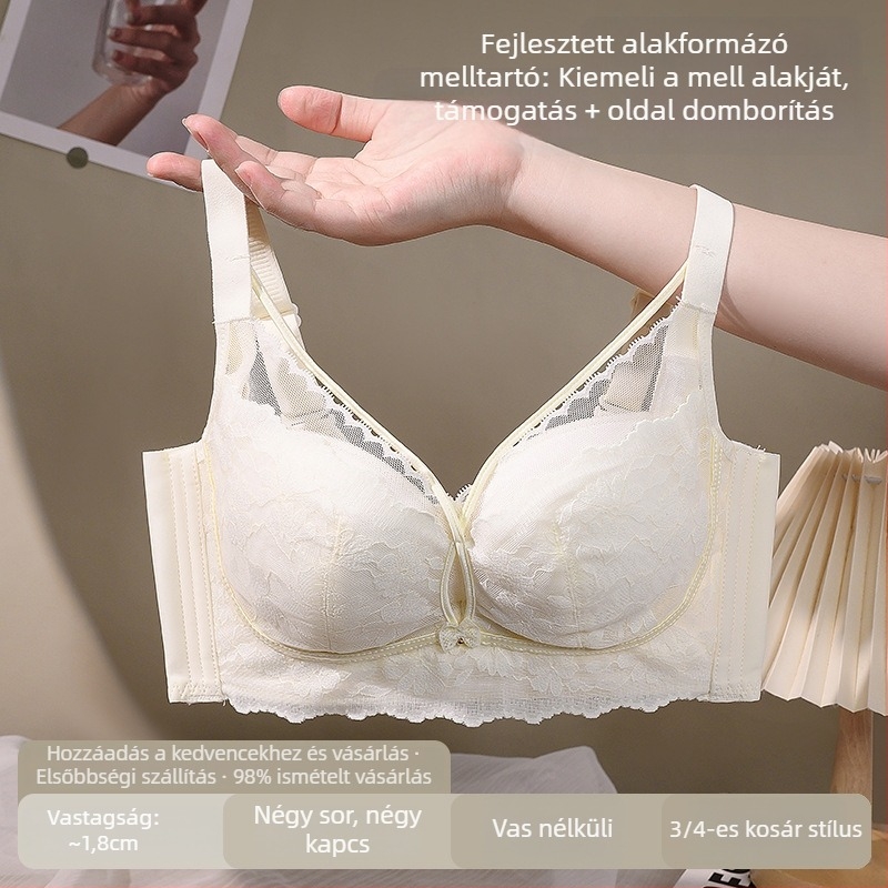 Csipkés, vezeték nélküli push-up melltartó állítható pántokkal, 3/4 kosár