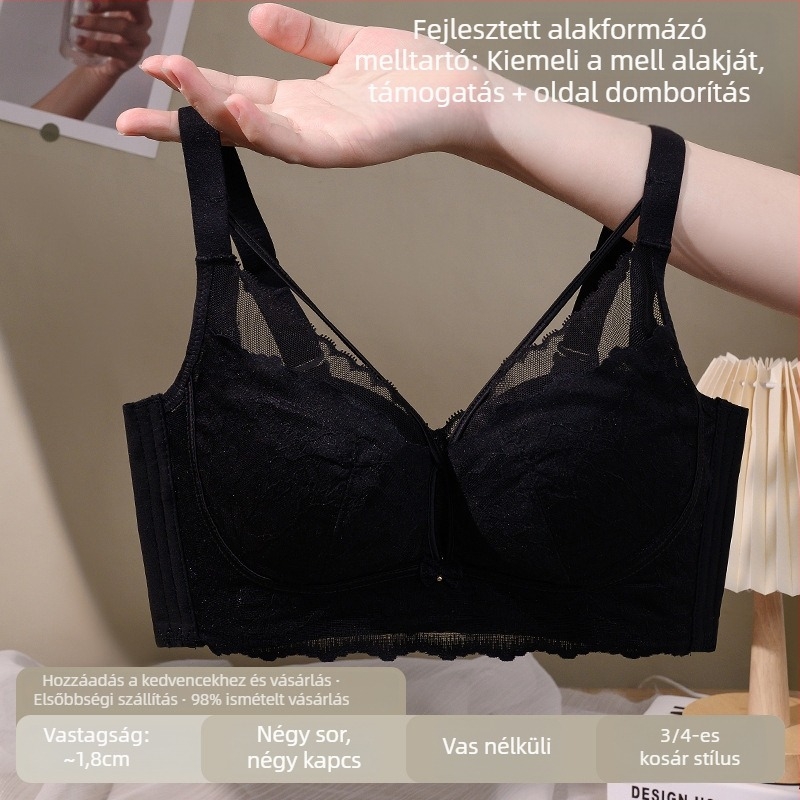 Csipkés, vezeték nélküli push-up melltartó állítható pántokkal, 3/4 kosár
