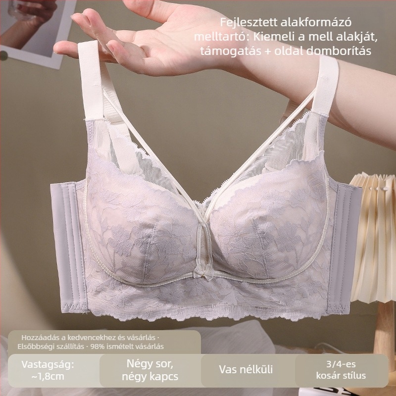 Csipkés, vezeték nélküli push-up melltartó állítható pántokkal, 3/4 kosár